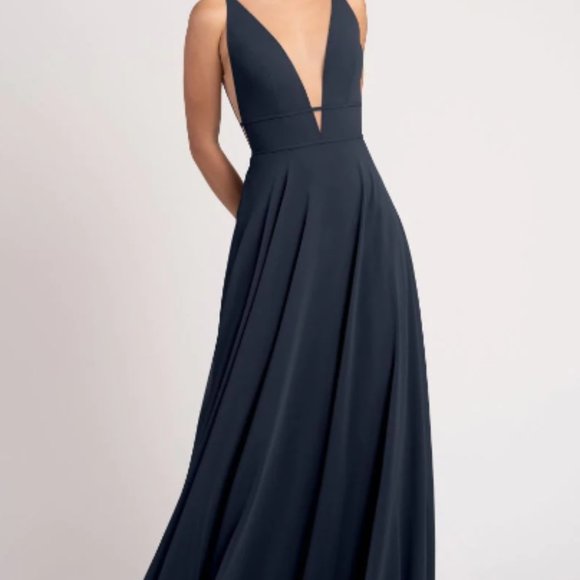 Jenny Yoo Hollis Luxe Chiffon Bridesmaid Dress, Navy, Size 10 - Picture 1 of 8
